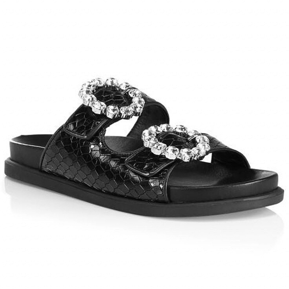 SCHUTZ | Ariel Crystal Embellished Leather Slides Sandals